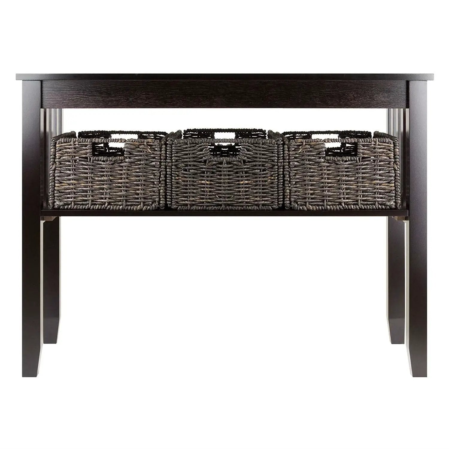 Espresso 2 Tier Entryway Hall Console Table with 3 Storage Baskets by HomePacific