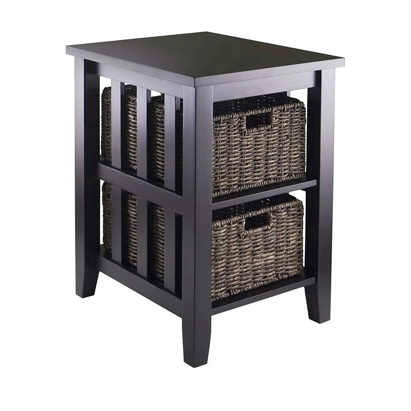 Espresso 3 Tier Bookcase Shelf Accent Table with 2 Small Storage Baskets by HomePacific
