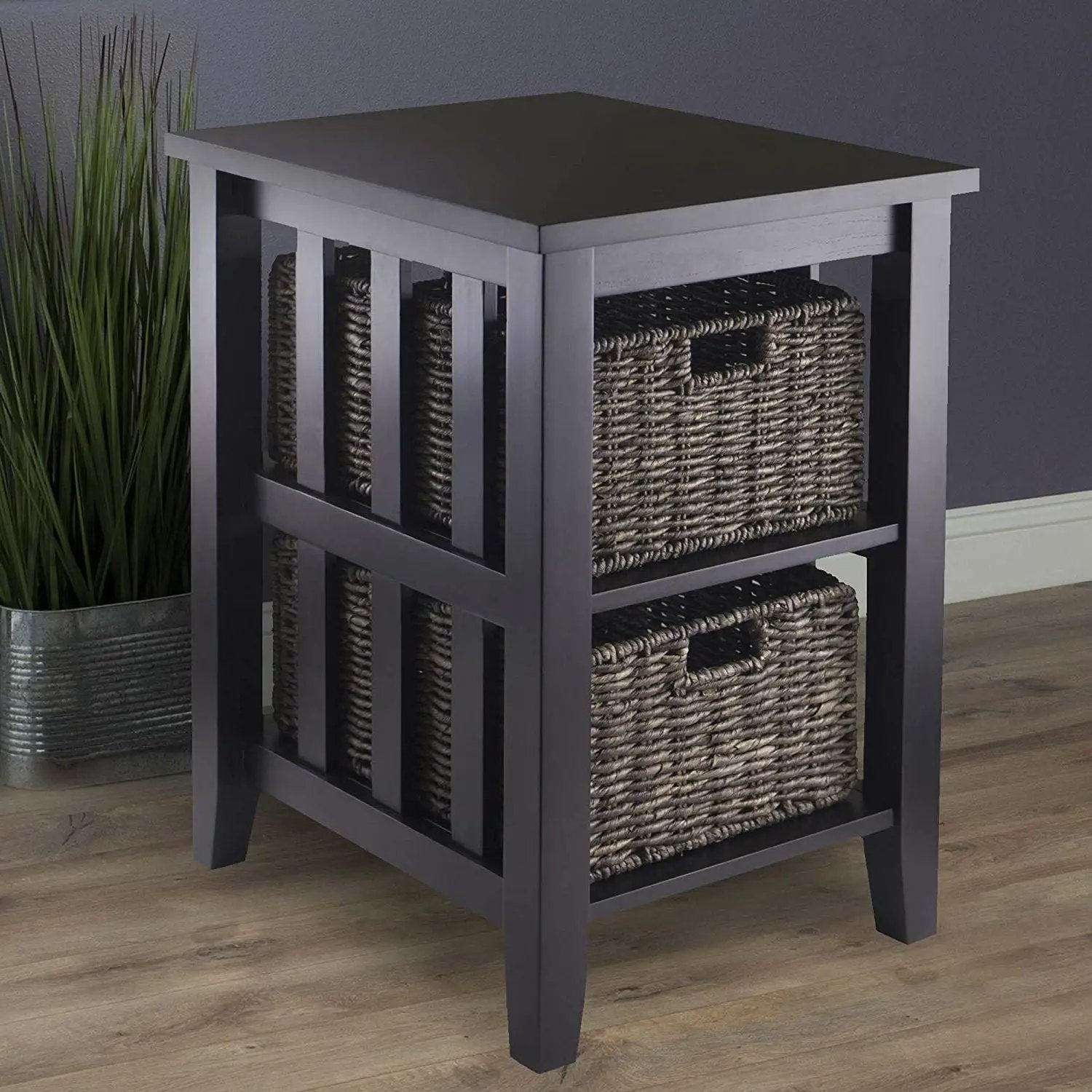Espresso 3 Tier Bookcase Shelf Accent Table with 2 Small Storage Baskets by HomePacific