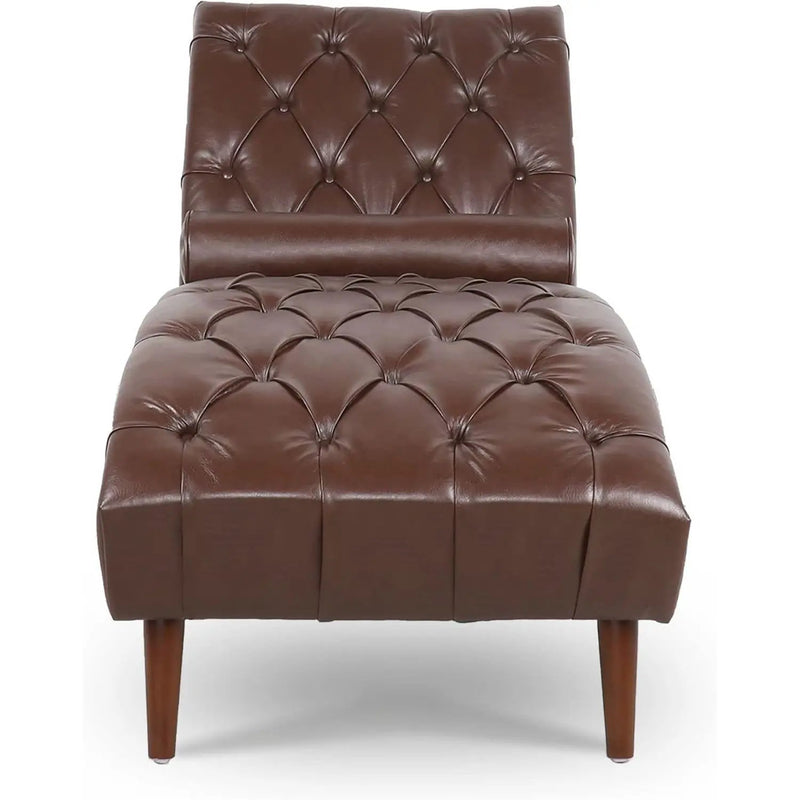 Brown PU Leather Upholstered Armless Chaise Lounge Chair with Lumbar Pillow by HomePacific