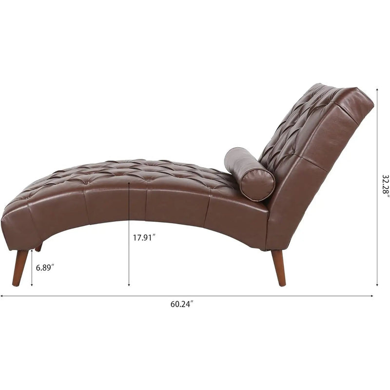 Brown PU Leather Upholstered Armless Chaise Lounge Chair with Lumbar Pillow by HomePacific
