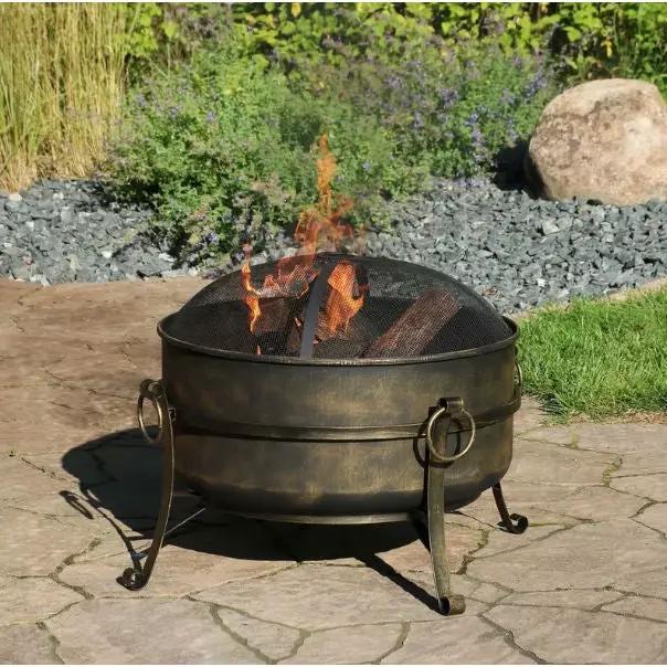 Outdoor 24-inch Diameter Steel Cauldron Wood Burning Fire Pit by HomePacific