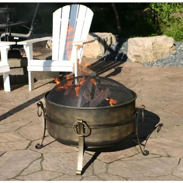 Outdoor 24-inch Diameter Steel Cauldron Wood Burning Fire Pit by HomePacific