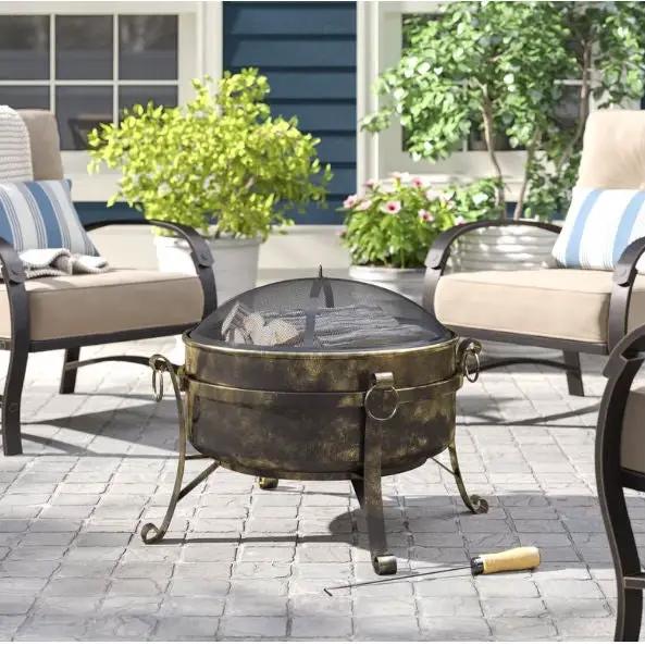 Outdoor 24-inch Diameter Steel Cauldron Wood Burning Fire Pit by HomePacific