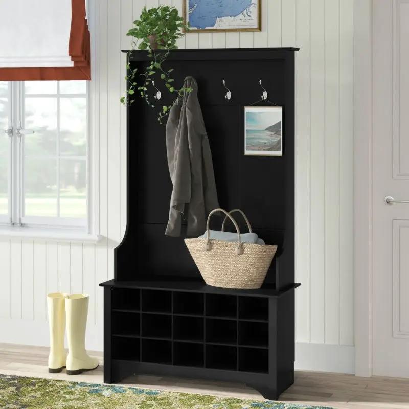 Black Entryway Hall Tree Shoe Cubbie Coat Rack by HomePacific