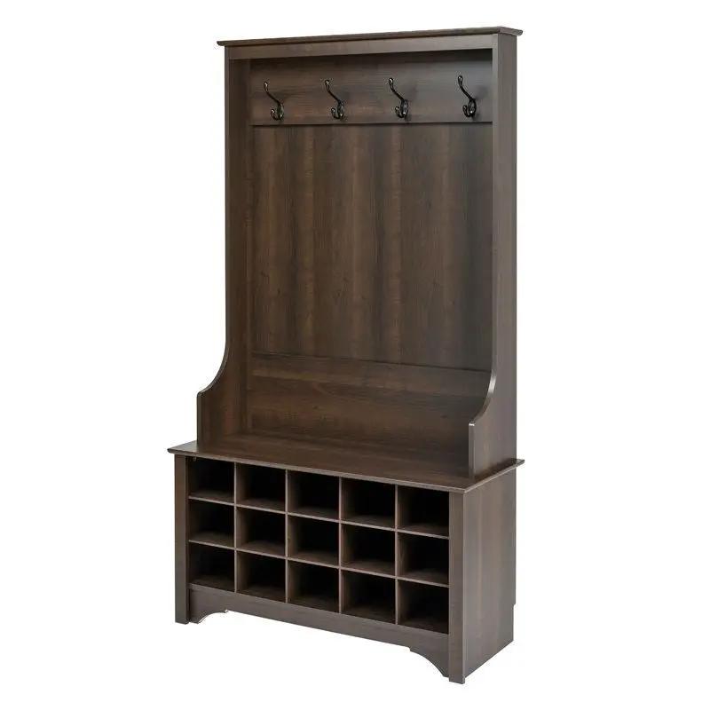 Dark Brown Entryway Hall Tree Shoe Cubbie Coat Rack by HomePacific