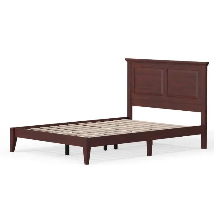 Full Traditional Solid Oak Wooden Platform Bed Frame with Headboard in Cherry by HomePacific