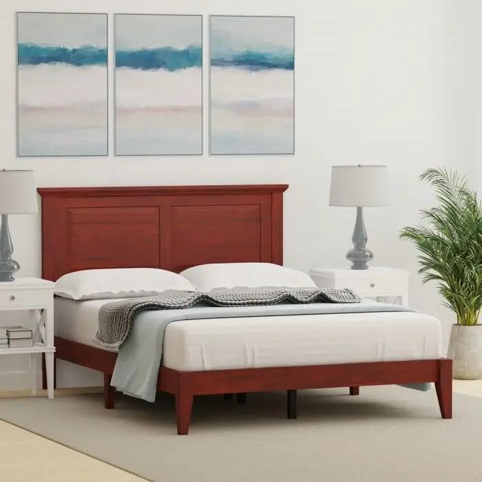 Full Traditional Solid Oak Wooden Platform Bed Frame with Headboard in Cherry by HomePacific