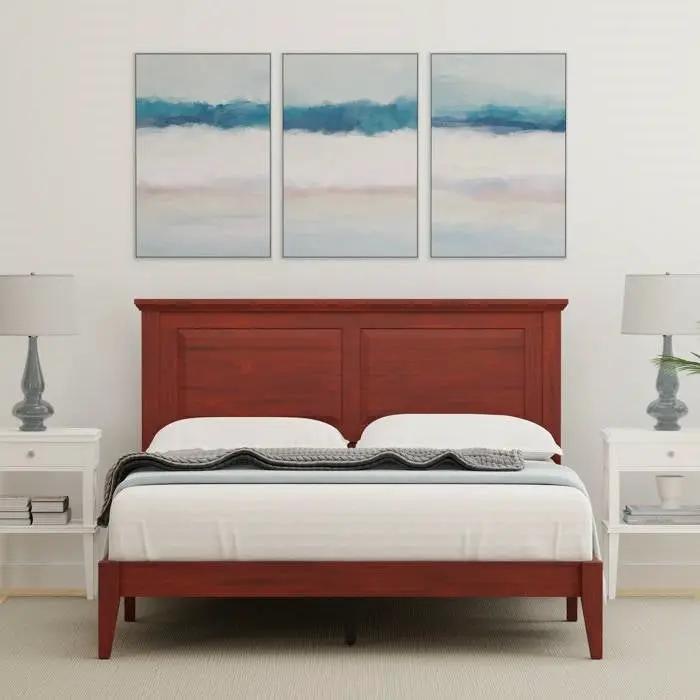 Full Traditional Solid Oak Wooden Platform Bed Frame with Headboard in Cherry by HomePacific