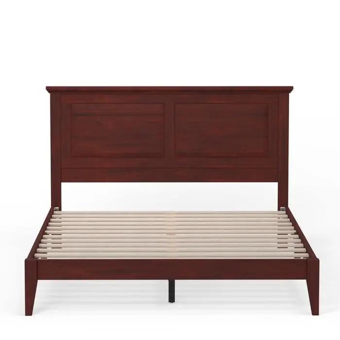 Queen Traditional Solid Oak Wooden Platform Bed Frame with Headboard in Cherry by HomePacific