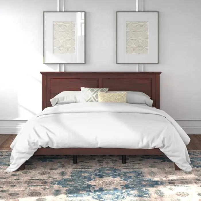 King Traditional Solid Oak Wooden Platform Bed Frame with Headboard in Cherry by HomePacific
