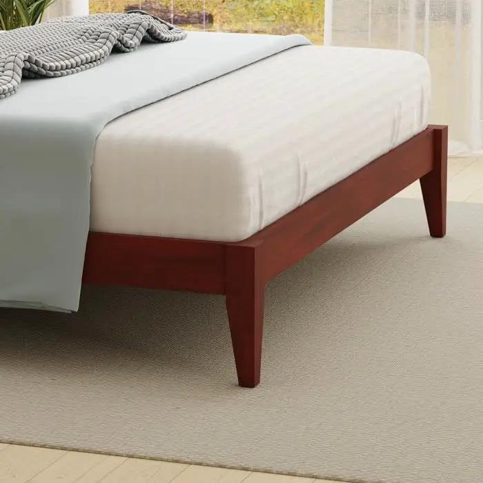 King Traditional Solid Oak Wooden Platform Bed Frame with Headboard in Cherry by HomePacific