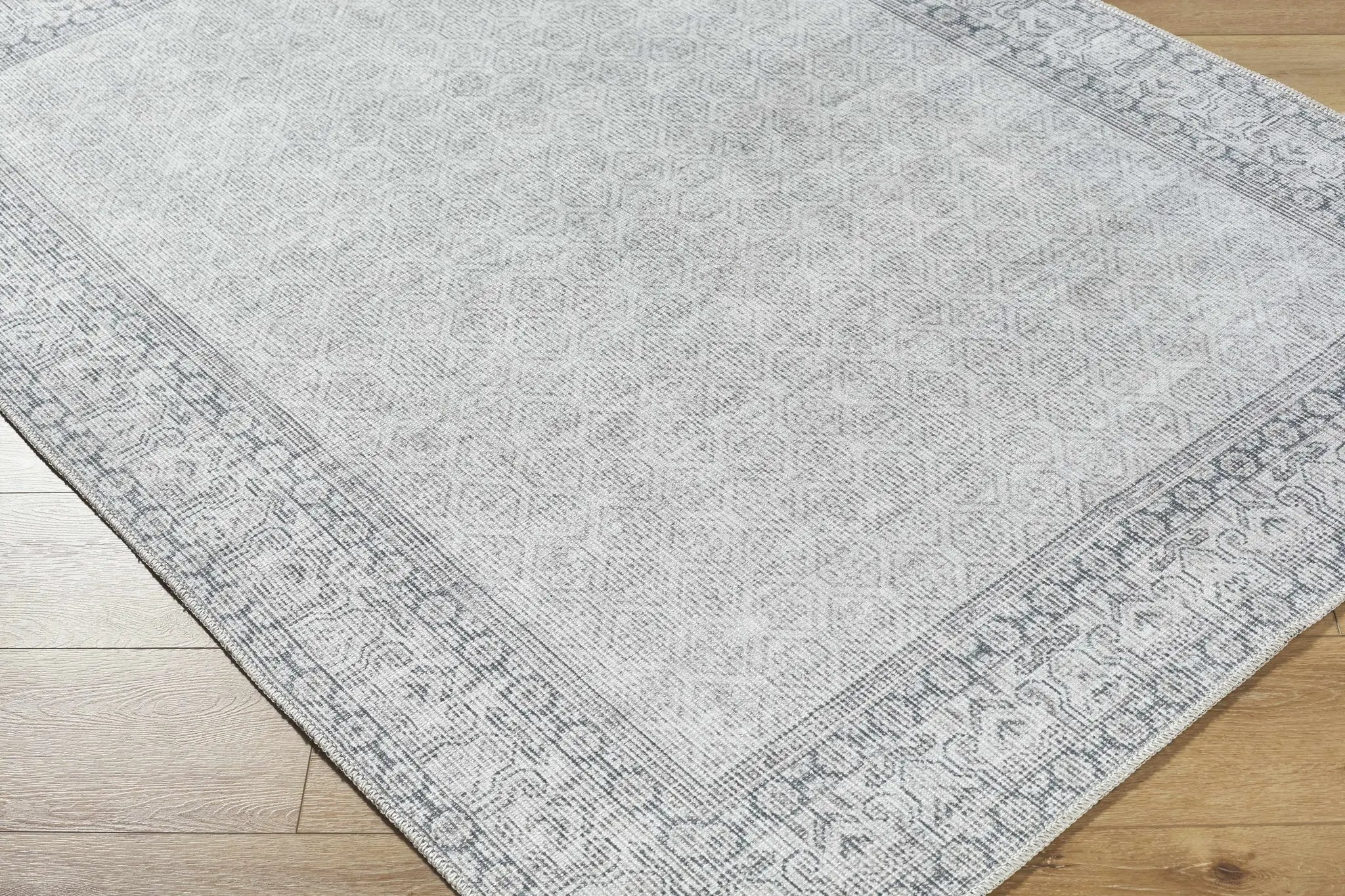 Rainier Cottage Border Gray Washable Rug | Our PNW Home X Livabliss by Boutique Rugs