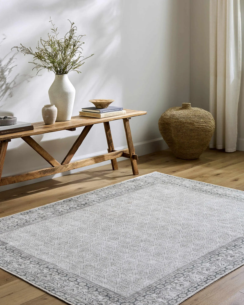 Rainier Cottage Border Gray Washable Rug | Our PNW Home X Livabliss by Boutique Rugs