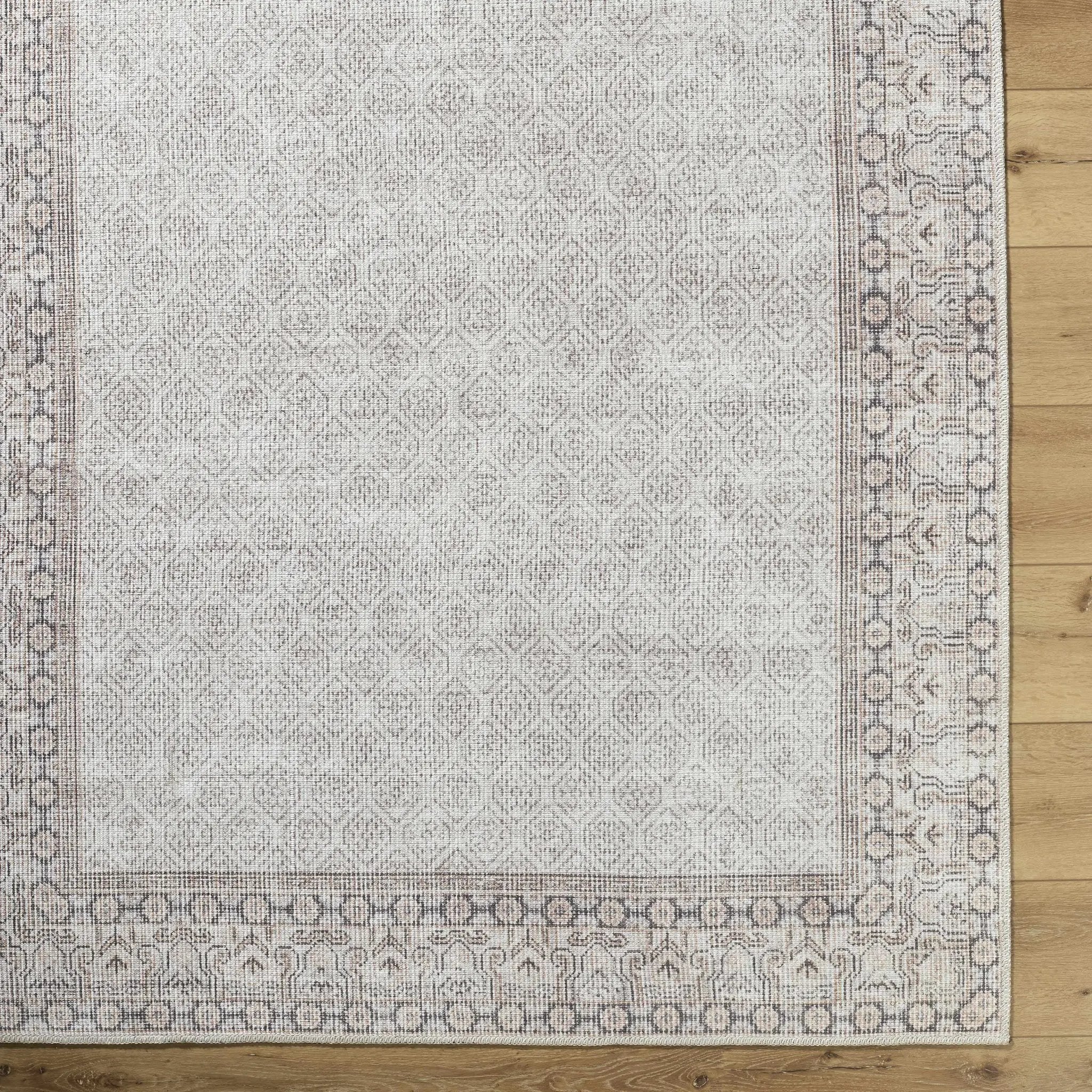 Rainier Cottage Border Beige Washable Rug | Our PNW Home X Livabliss by Boutique Rugs