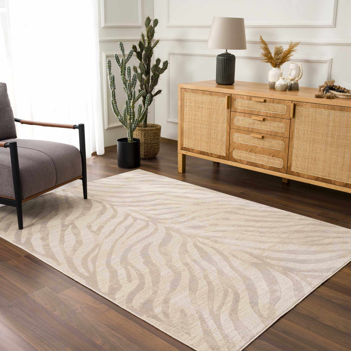 Beige Manteca Zebra Print Area Rug, installed in a room 4