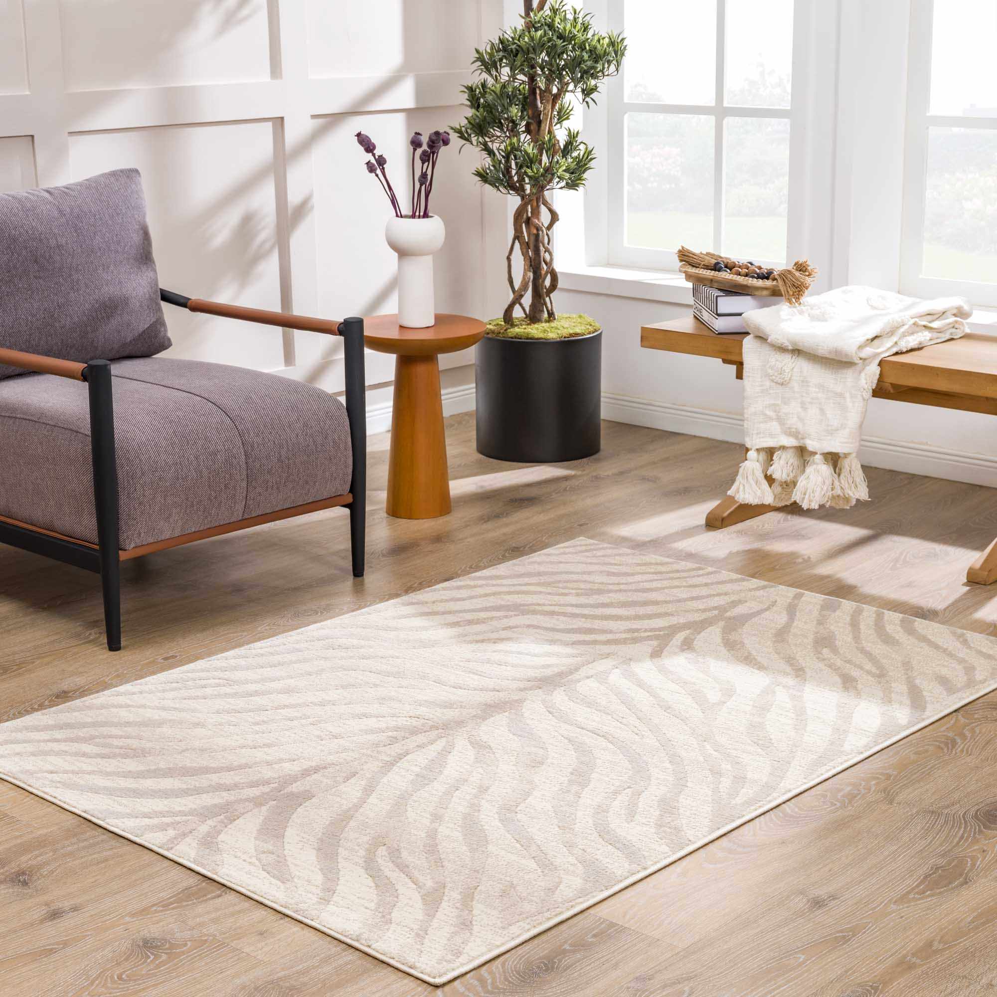 Beige Manteca Zebra Print Area Rug by Hauteloom