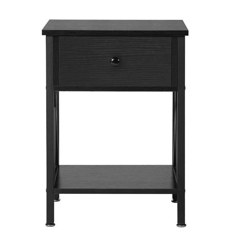 Set of 2 - Rustic 1 Drawer Black Nightstand with X-Shaped Sides by HomePacific