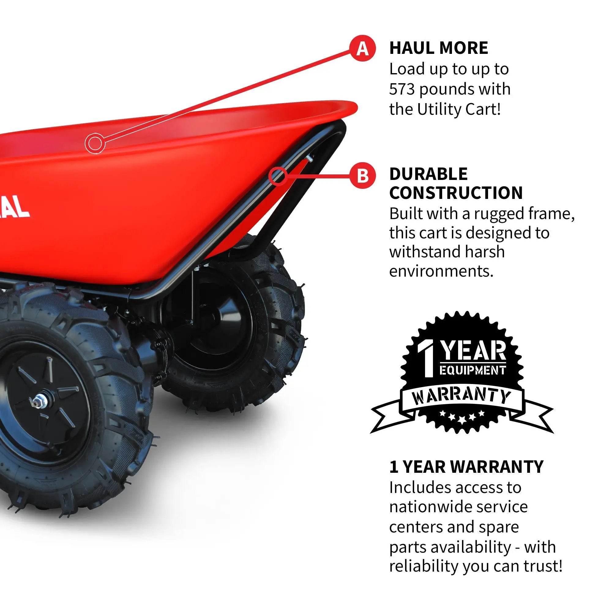 Electric Utility Cart 40V Battery-Powered Wheelbarrow 570-lb. Bucket Capacity by Tomahawk Power