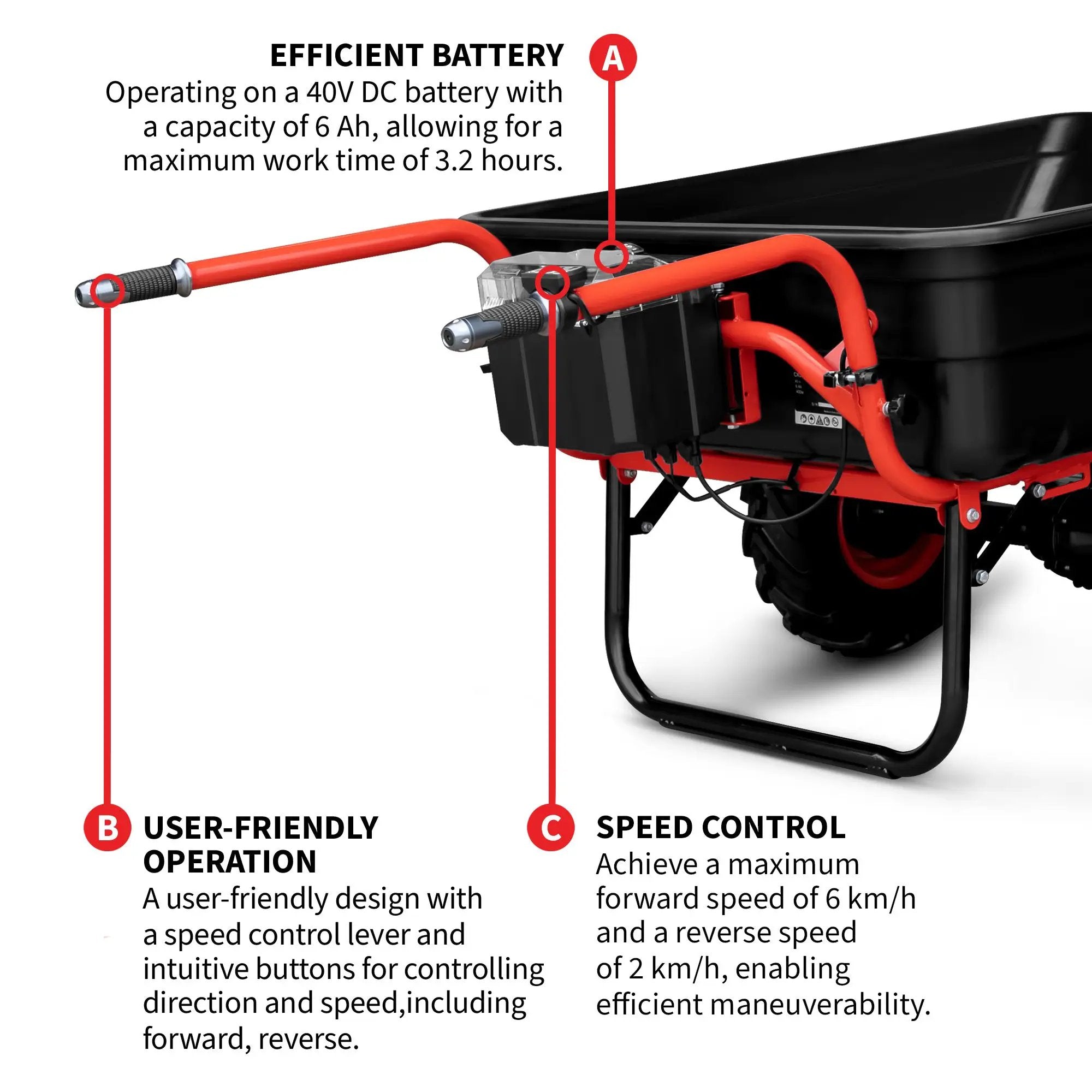 Heavy Duty Electric Utility Cart 40V Battery-Powered Wheelbarrow 660-lb. Bucket Capacity by Tomahawk Power