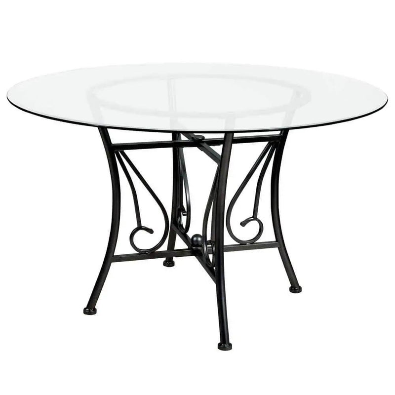 48-inch Round Glass Dining Table with Black Metal Frame by HomePacific