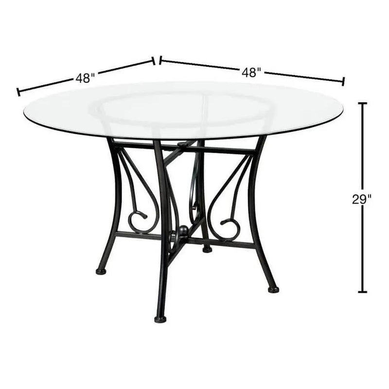 48-inch Round Glass Dining Table with Black Metal Frame by HomePacific