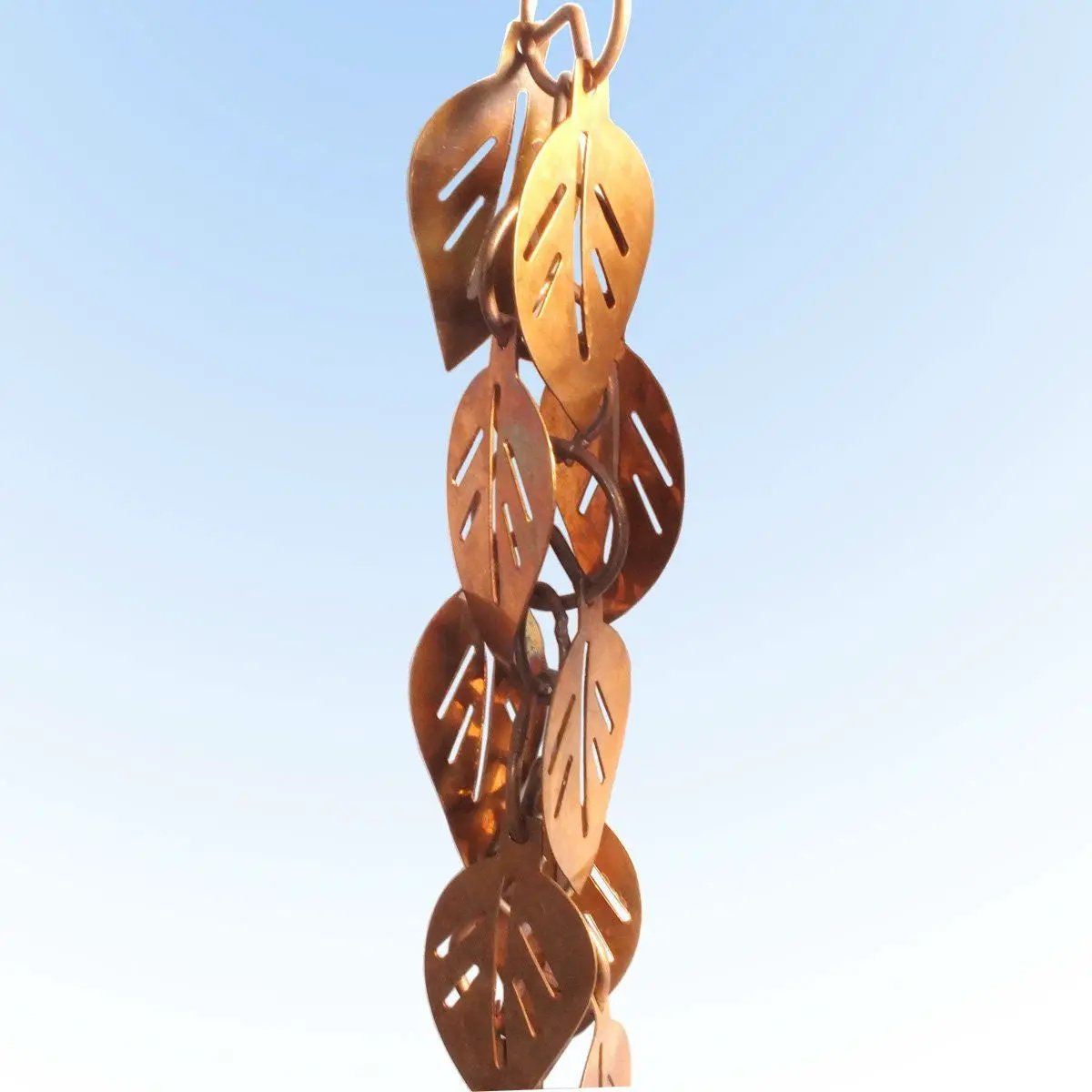 Pure Copper 8.5 Ft Leaves Rain Chain Rainwater Downspout by HomePacific
