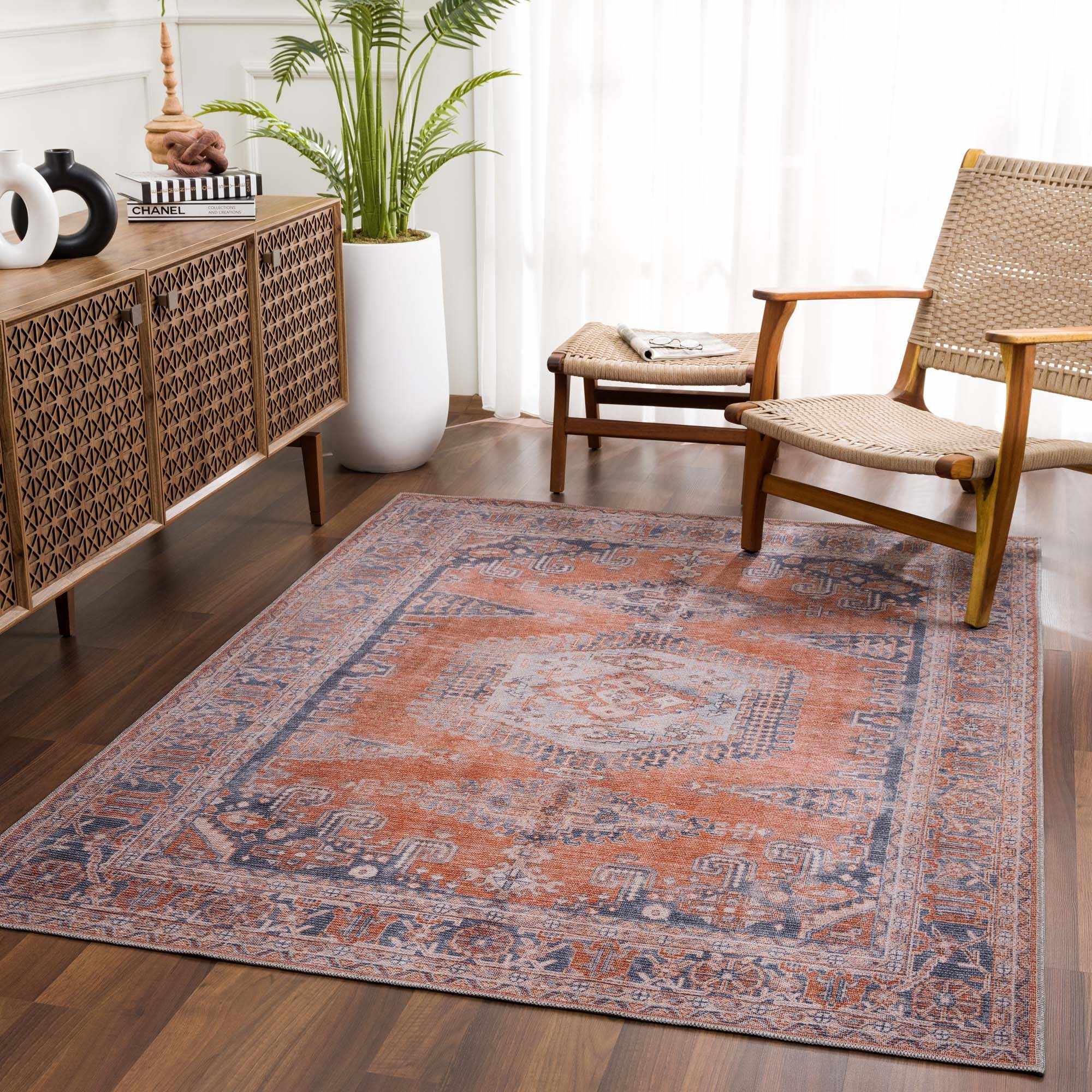 Burnt Orange Taber Medallion Washable Area Rug by Hauteloom