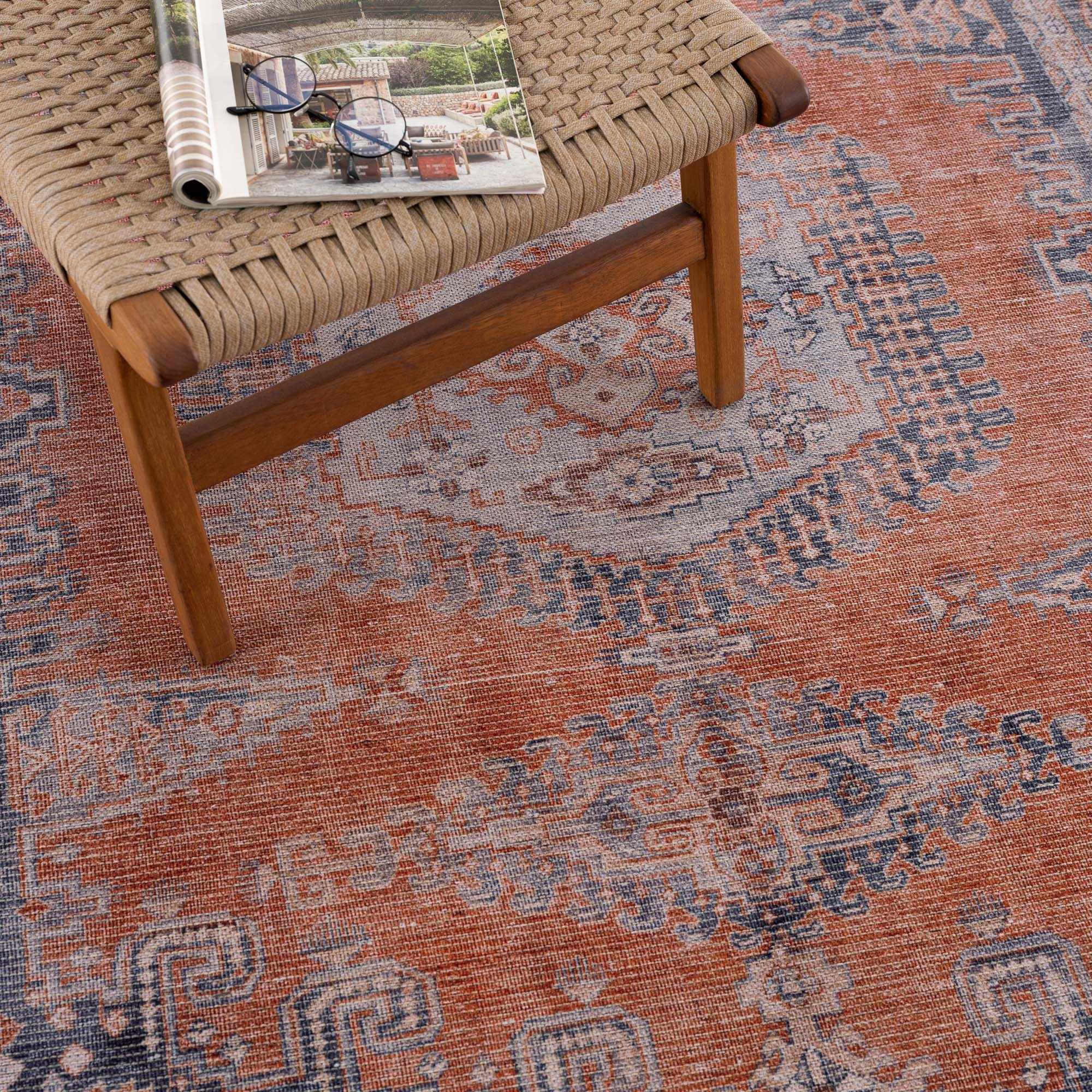 Burnt Orange Taber Medallion Washable Area Rug by Hauteloom