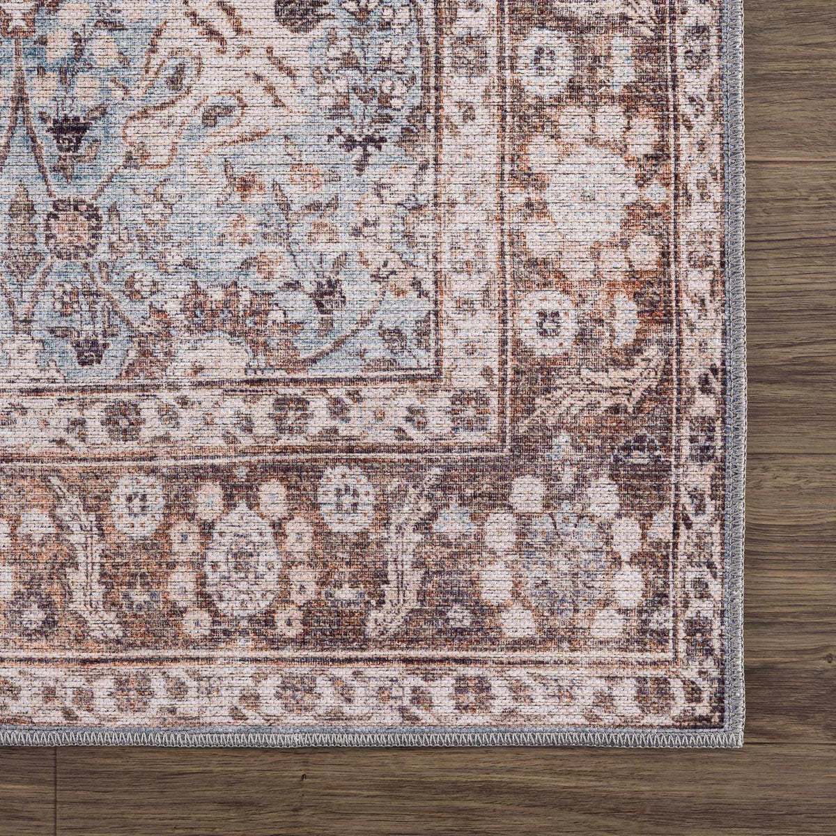 Brown Blue Dauis Vintage Washable Rug, photo 8 of 12