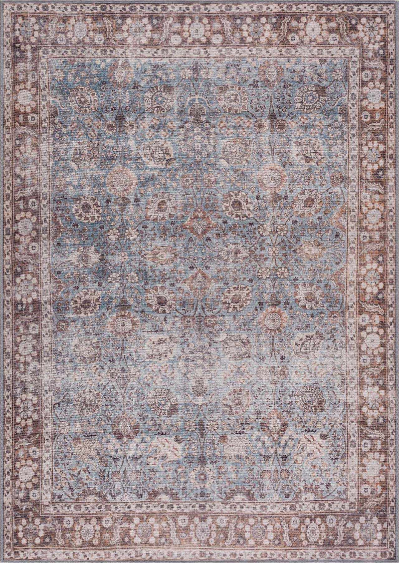 Brown Blue Dauis Vintage Washable Rug by Hauteloom