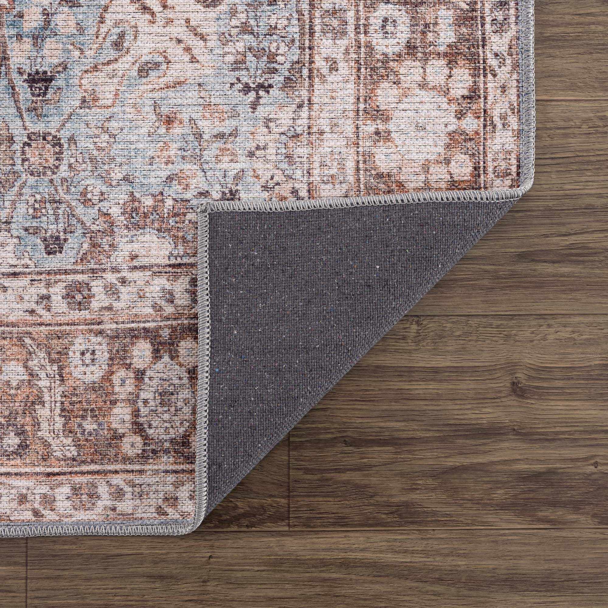 Brown Blue Dauis Vintage Washable Rug by Hauteloom