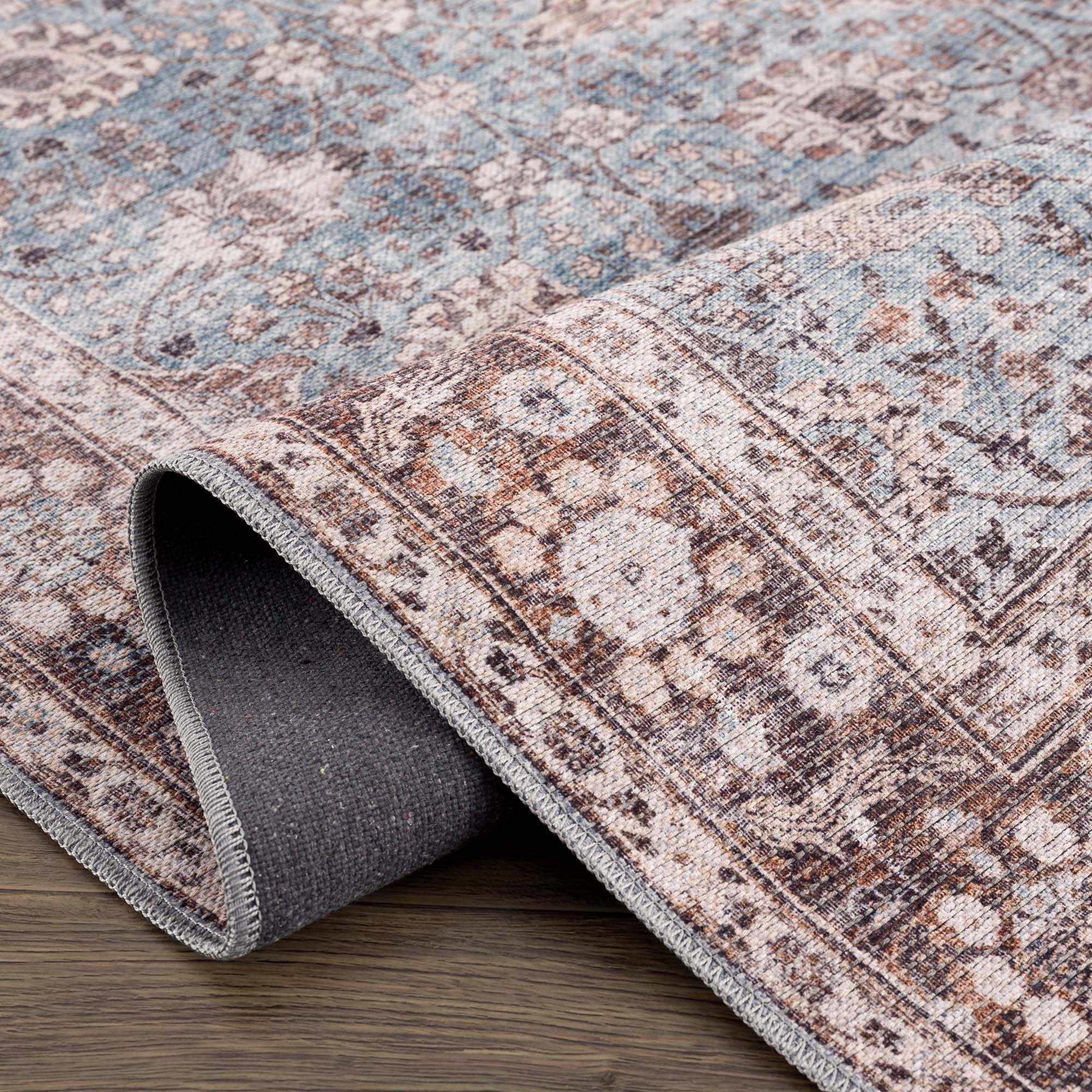 Brown Blue Dauis Vintage Washable Rug by Hauteloom