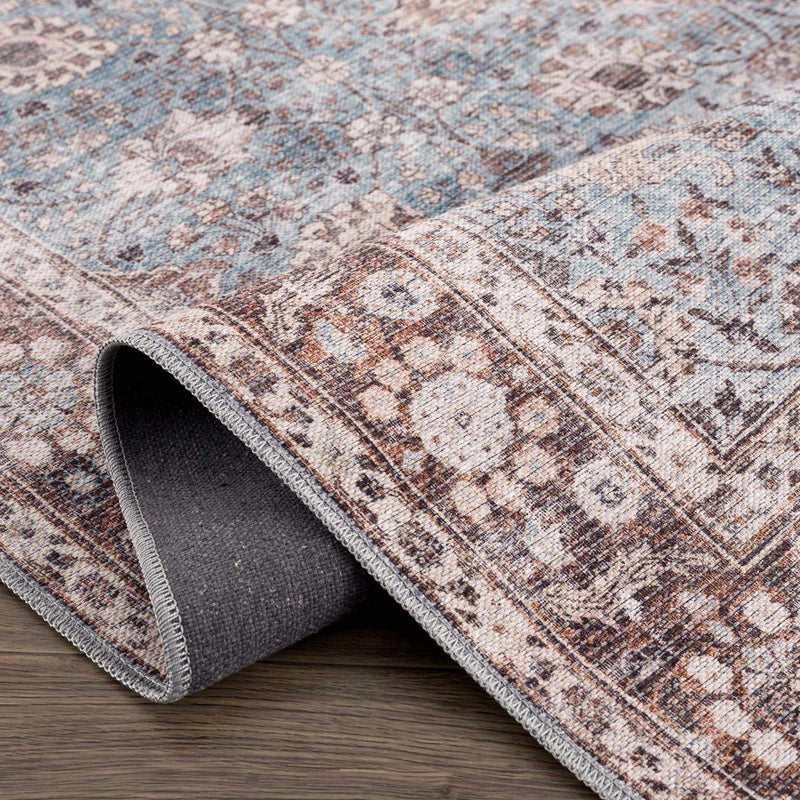 Brown Blue Dauis Vintage Washable Rug by Hauteloom