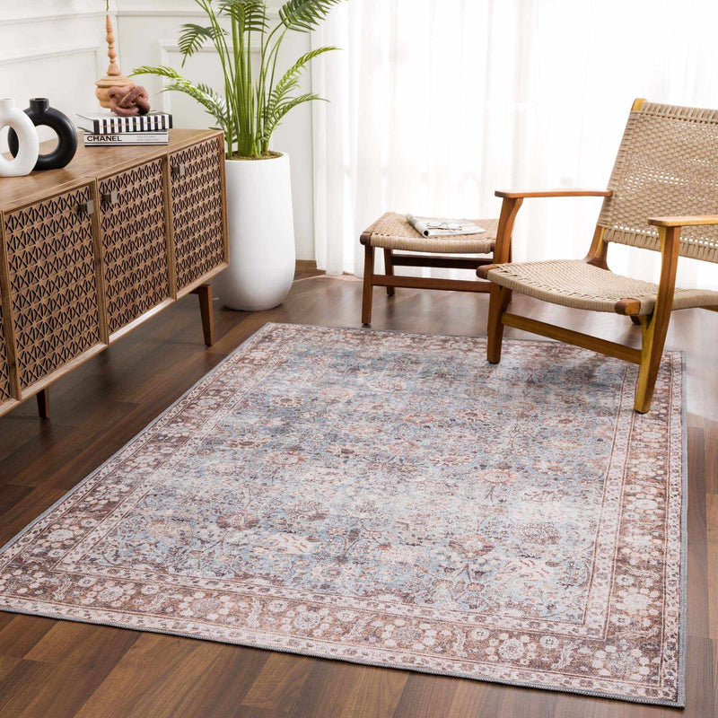Brown Blue Dauis Vintage Washable Rug by Hauteloom