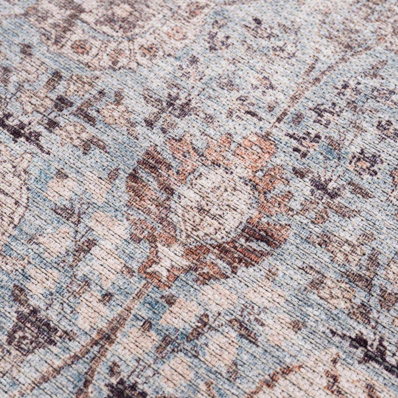 Brown Blue Dauis Vintage Washable Rug by Hauteloom