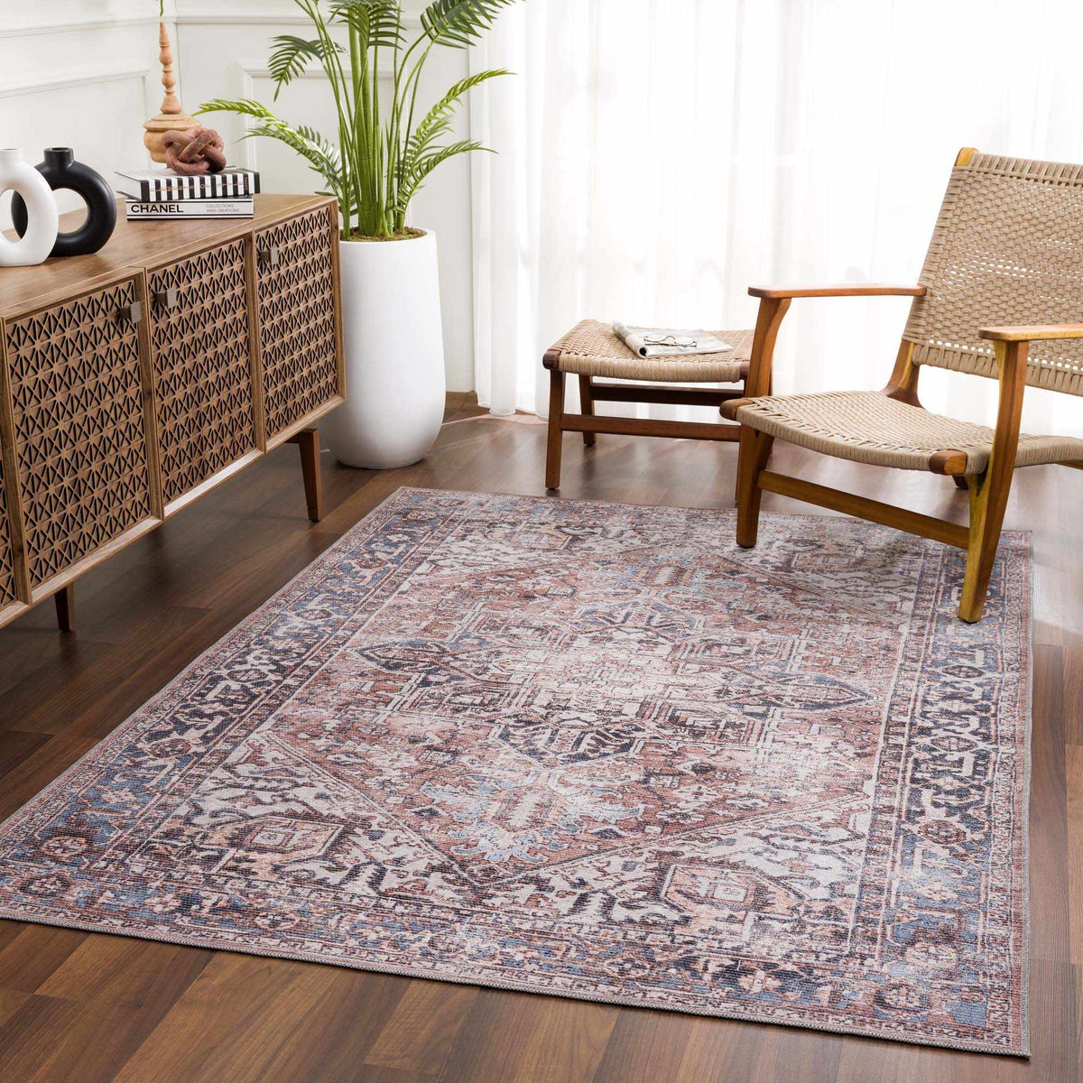 Viho Vintage Flat Pile Washable Rug - Clearance, installed in a room