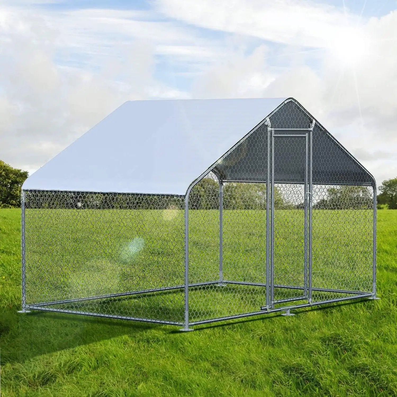 9.8 Ft x 6.5 Ft. Large Metal Outdoor Walk-in Chicken Coop with Waterproof Cover by HomePacific