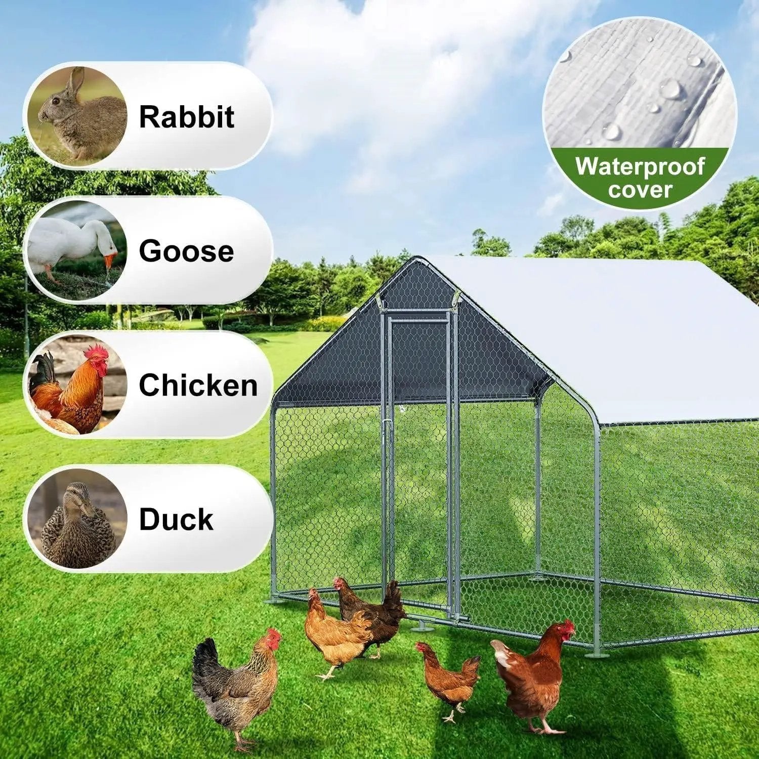 9.8 Ft x 6.5 Ft. Large Metal Outdoor Walk-in Chicken Coop with Waterproof Cover by HomePacific
