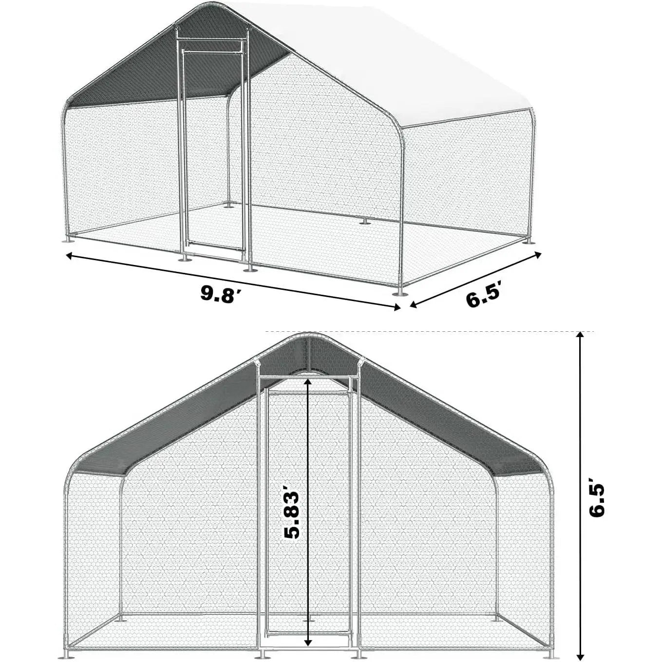 9.8 Ft x 6.5 Ft. Large Metal Outdoor Walk-in Chicken Coop with Waterproof Cover by HomePacific