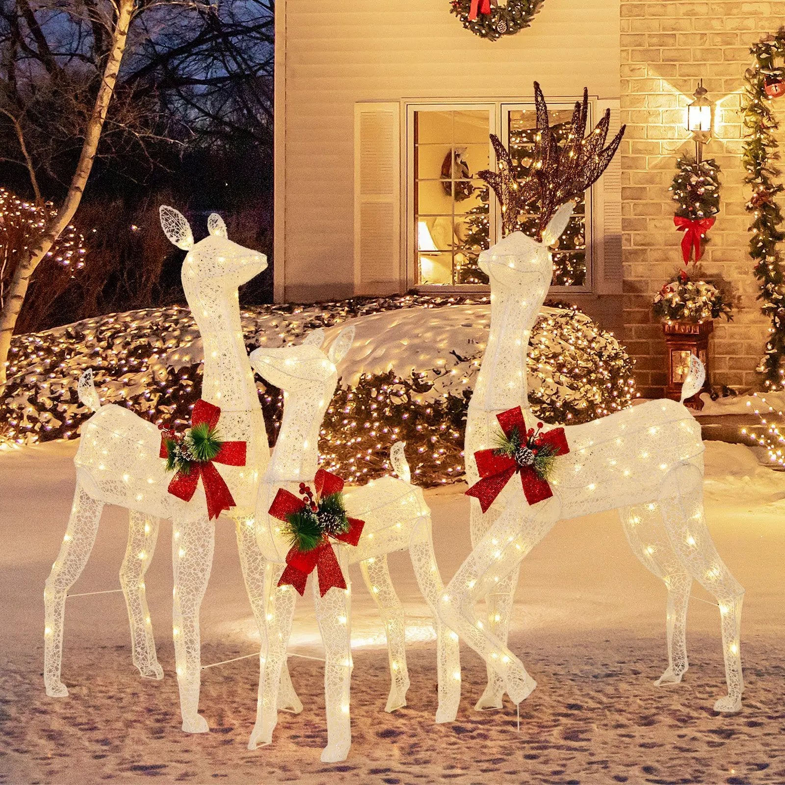 3-Piece Pre-lit Christmas Reindeer Family with 230 Warm White LED Lights by DirectDeals