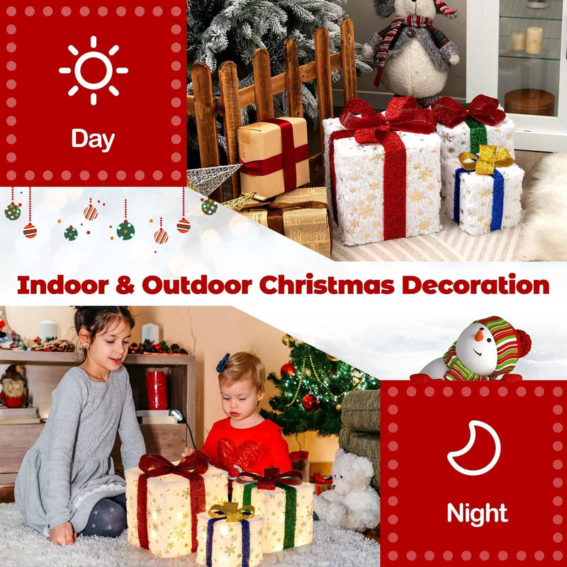 Set of 3 Christmas Lighted Gift Boxes with 48 Bright Warm Lights by DirectDeals