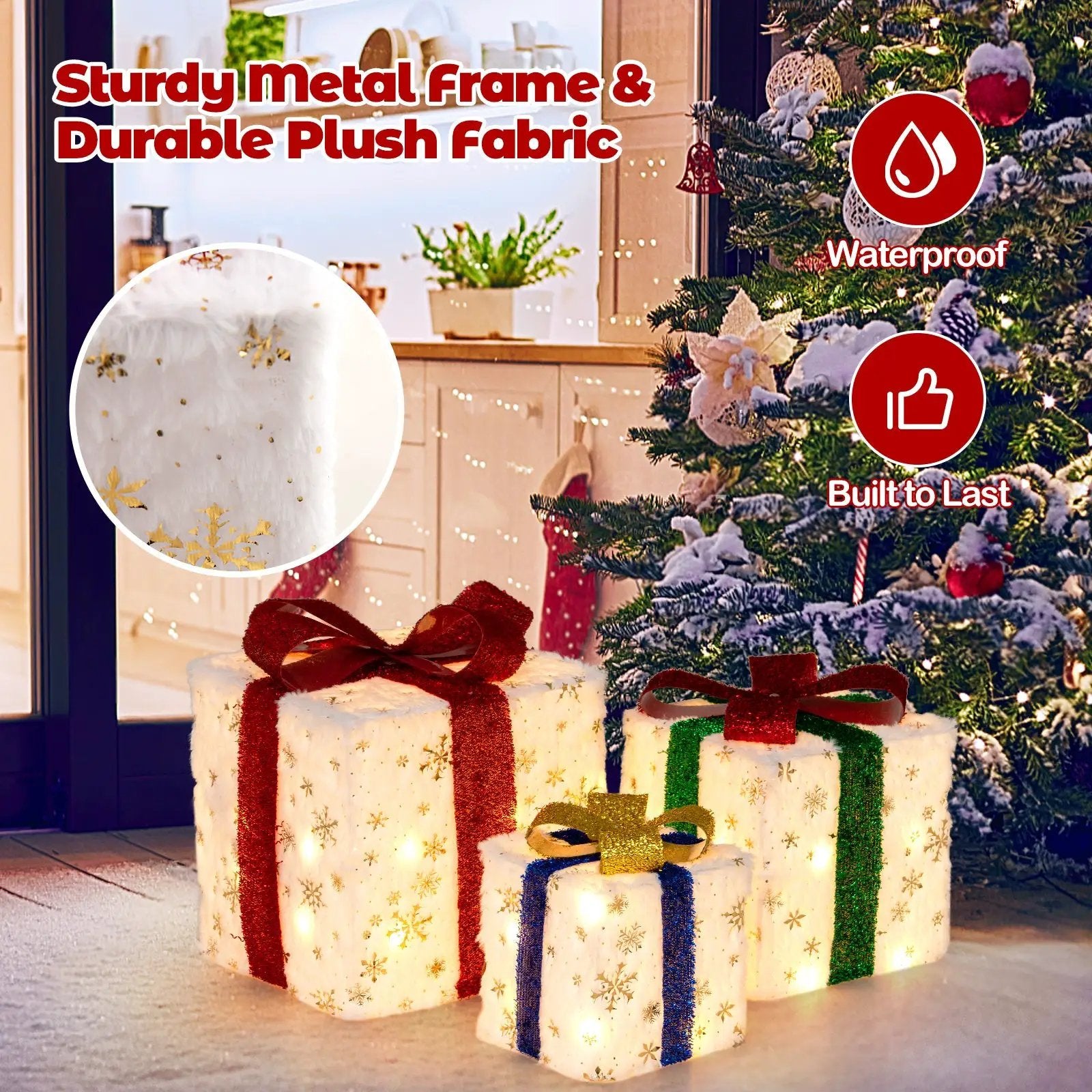Set of 3 Christmas Lighted Gift Boxes with 48 Bright Warm Lights by DirectDeals