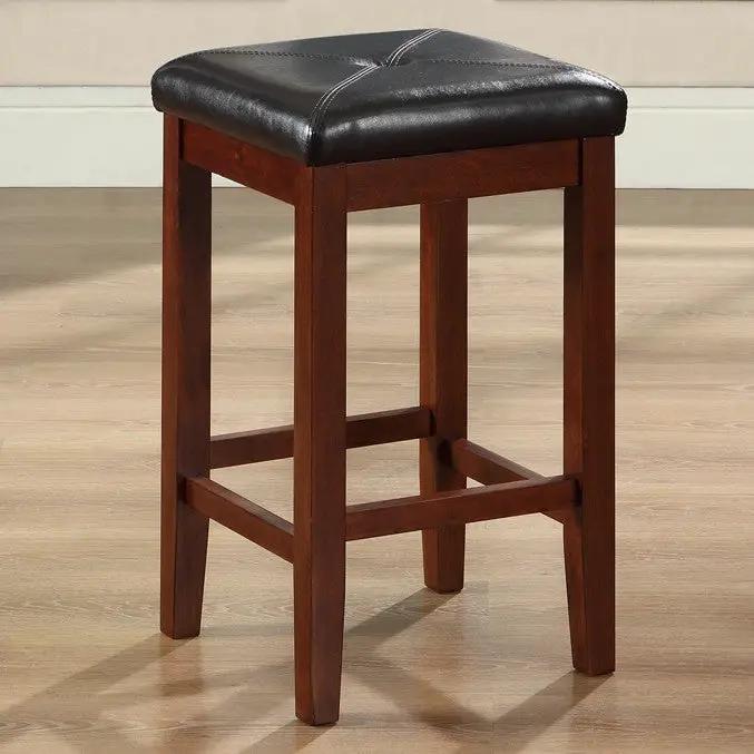 Set of 2 - Vintage Mahogany Bar Stools with Faux Leather Cushion Seat by HomePacific