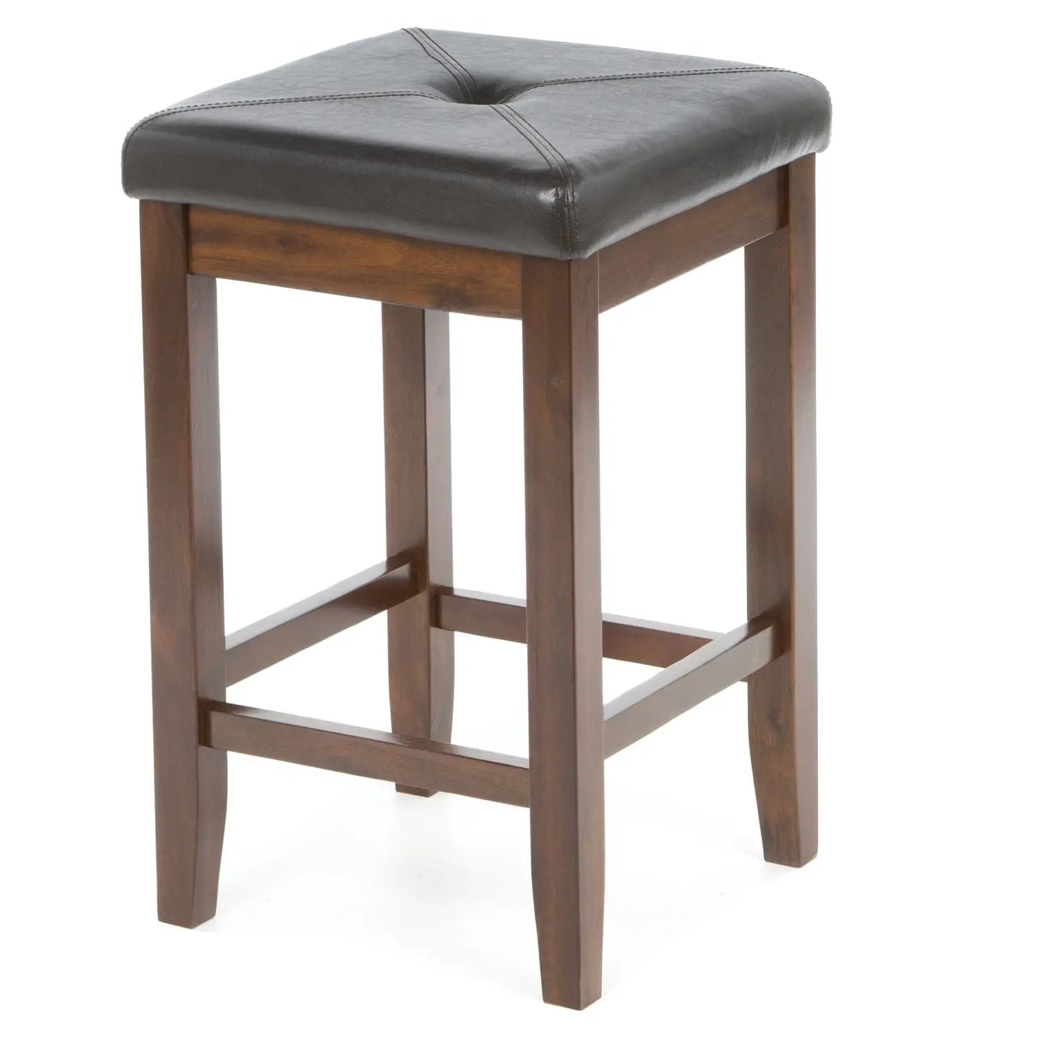 Set of 2 - Vintage Mahogany Bar Stools with Faux Leather Cushion Seat by HomePacific