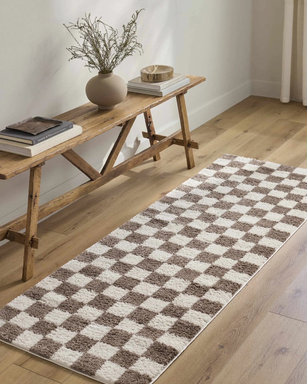 Canika Brown Washable Checkered Area Rug, installed in a room 3