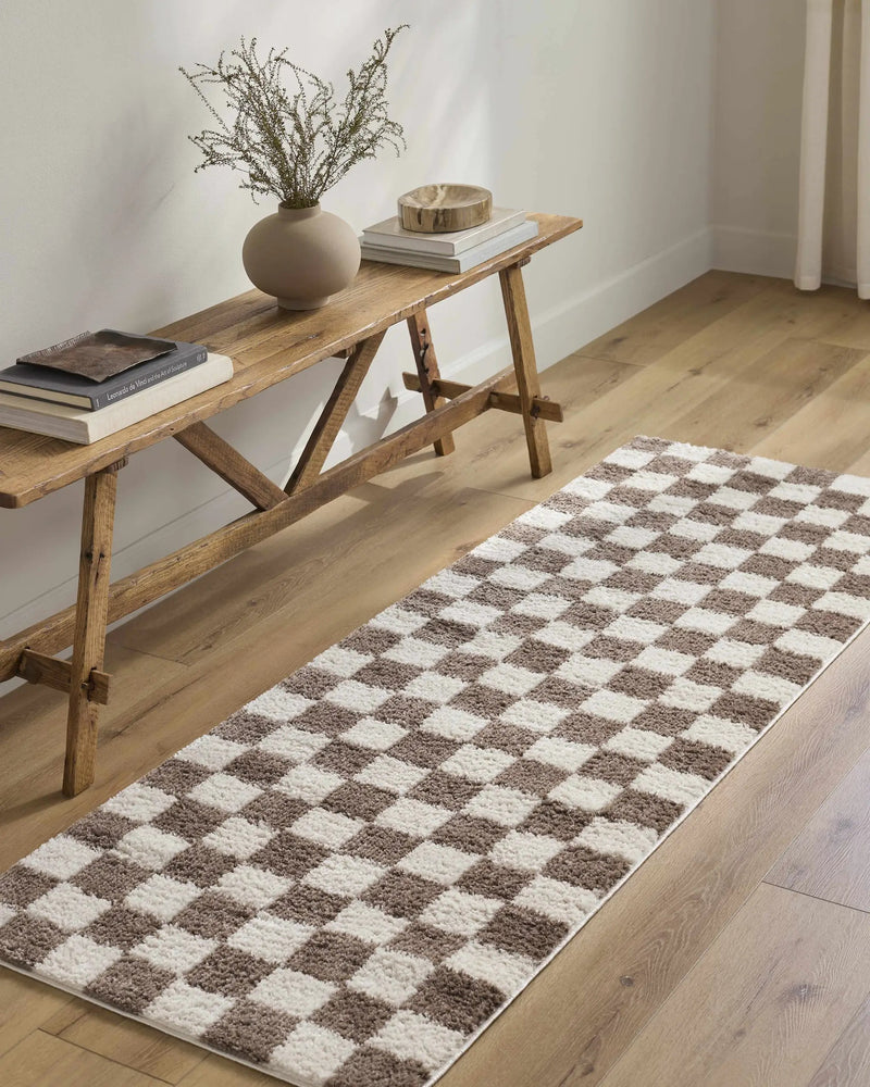 Canika Brown Washable Checkered Area Rug by Boutique Rugs
