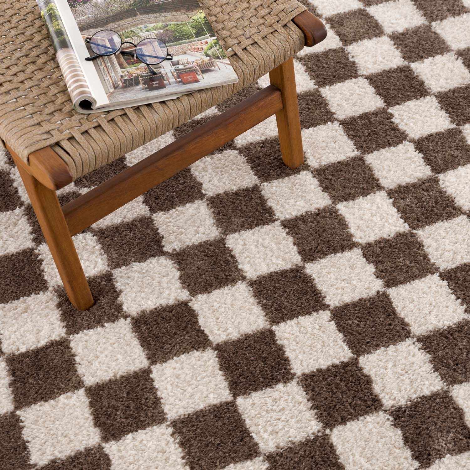 Canika Brown Washable Checkered Area Rug by Boutique Rugs