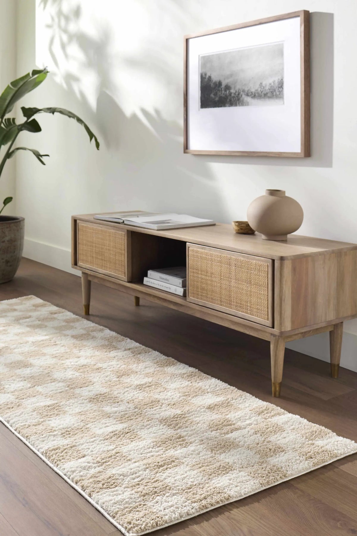 Canika Checkered Cream Washable Area Rug, installed in a room 3