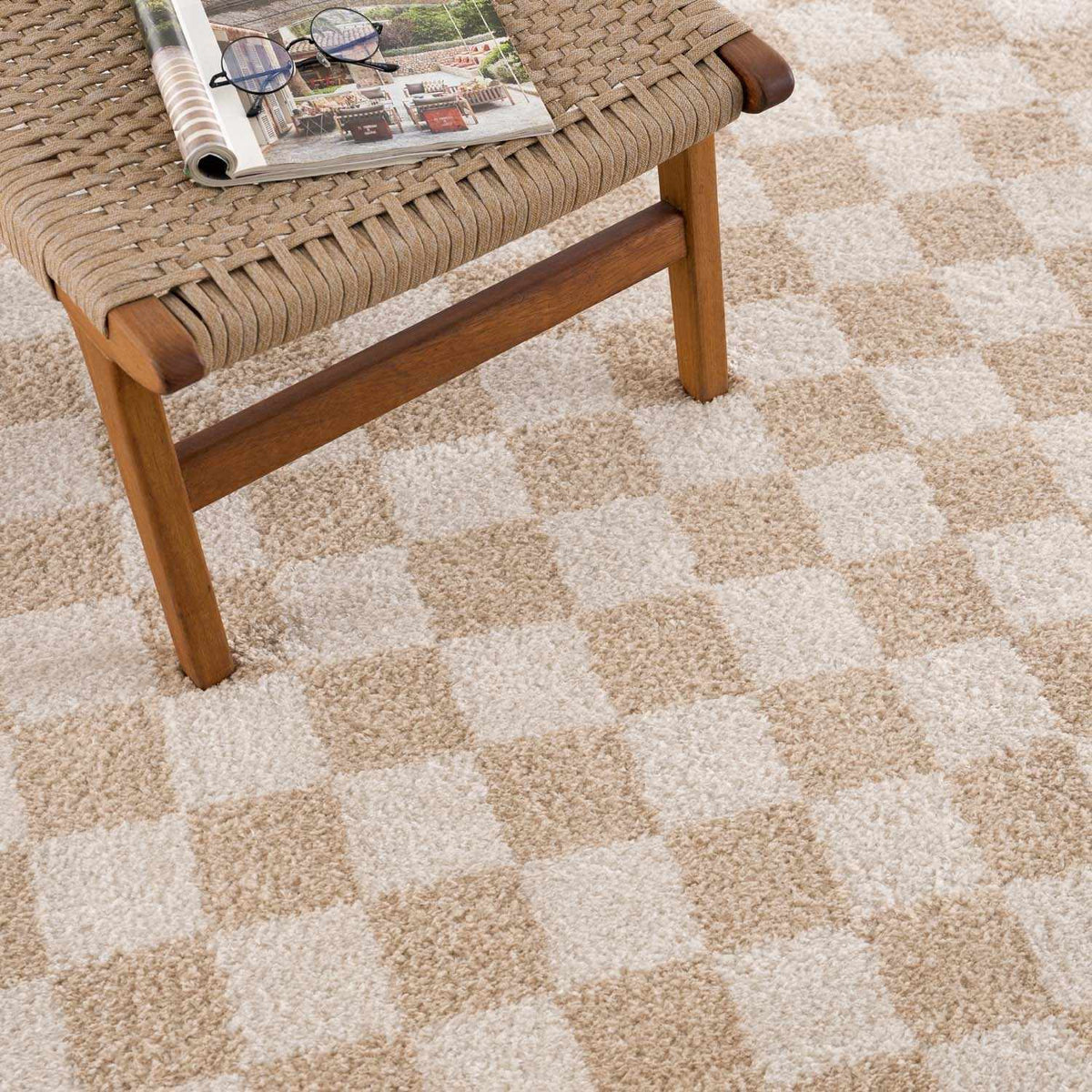 Canika Checkered Cream Washable Area Rug, photo 11 of 14